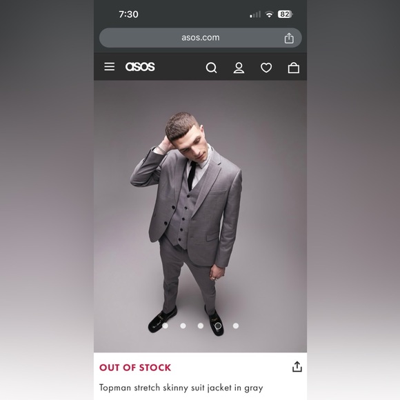 NWT ASOS Topman stretch skinny suit jacket 42R gray - Picture 5 of 6